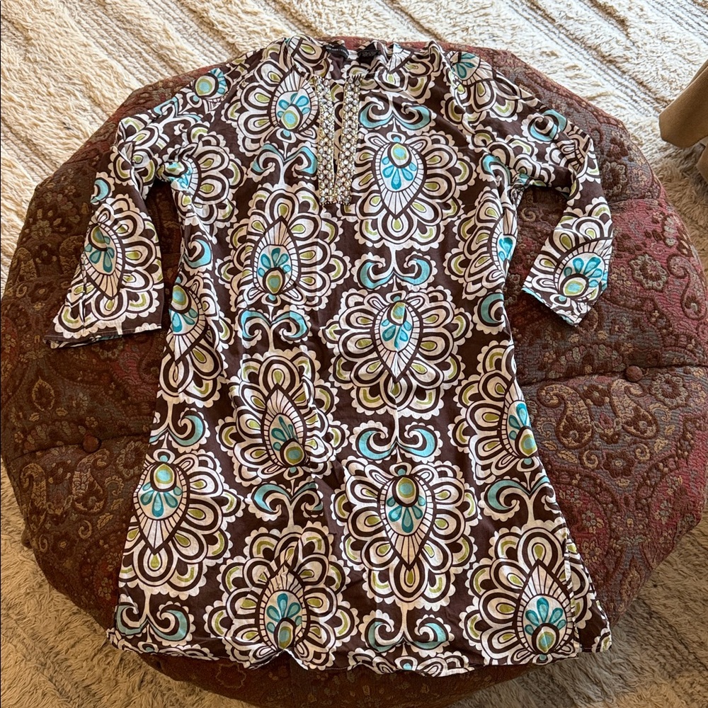 New York & Company Brown and Blue Patterned Swim Coverup